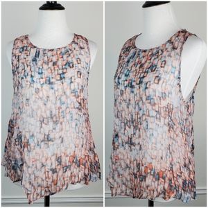 Kain Label Tank Top Silk Pastel Watercolor Asymmetrical Tiered Sheer Boho Y2K